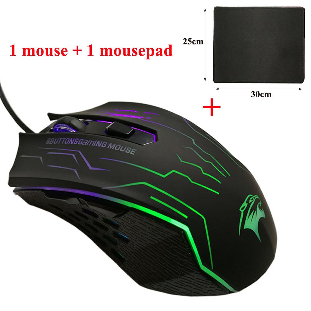 FORKA Stille Klicken USB verdrahtet Spielen Maus 6 Tasten 3200DPI Stumm Optische Computer Maus Gamer Mäbenutzen für PC Laptop Notizbuch Spiel: 1Maus und 1mousepad