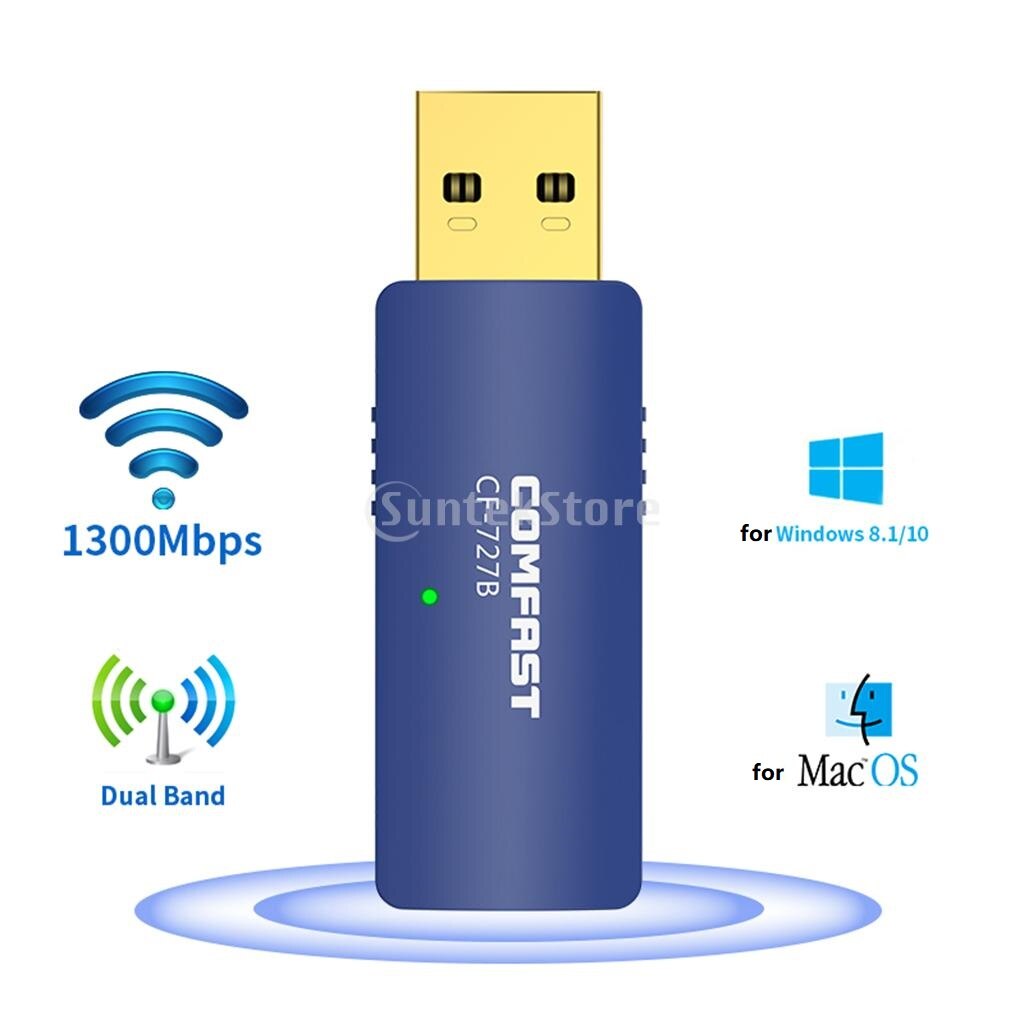 1300Mbps USB 4.2 WiFi Adapter Dual Band Dongle for PC Computer