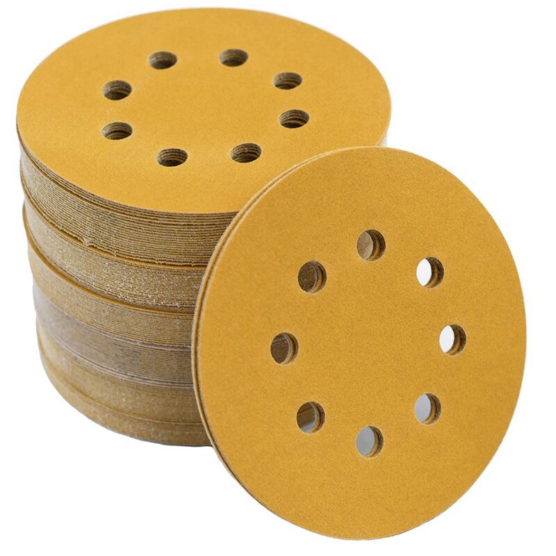 Big 5-Inch 8-Hole Hook and Loop Sanding Discs 220-Grit Ran Track Sandpaper, 100-Pack