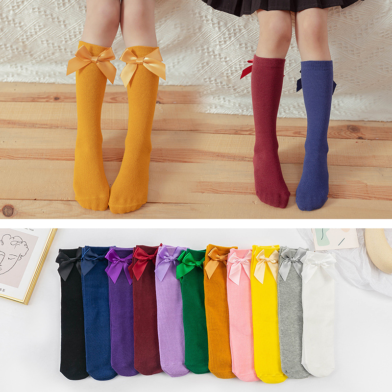 Jambières en coton pour bébé fille, bas en dentelle avec double aiguille et nœud papillon, tenue chaude pour les jambes,