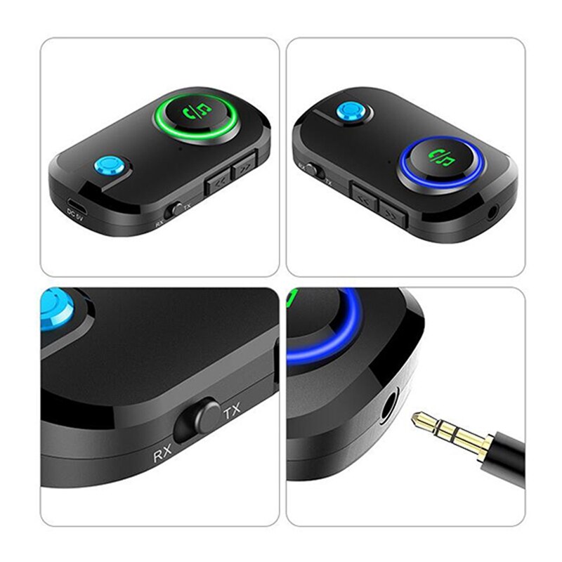 Bluetooth 5.0 Audio Transmitter Receiver, 3 In 1 Microphone APTX Low Latency Wireless Music Adapter With 3.5Mm Aux Port