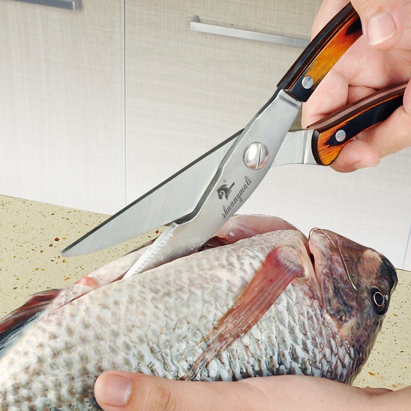 Køkken saks kyllingeben smart klipper fisk skæring madlavningsredskaber rustfrit stål træhåndtag