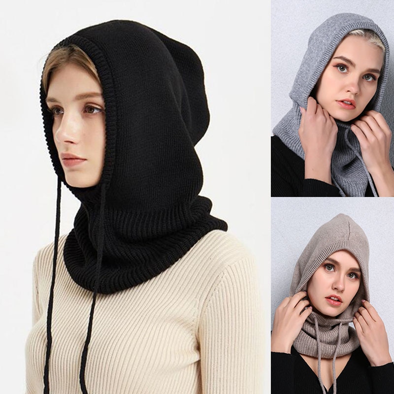 Dame lue skjerf kashmir ull lue vinter tykk strikket myk varme luer hette skjerf ensfarget ski elastisk tilbehør