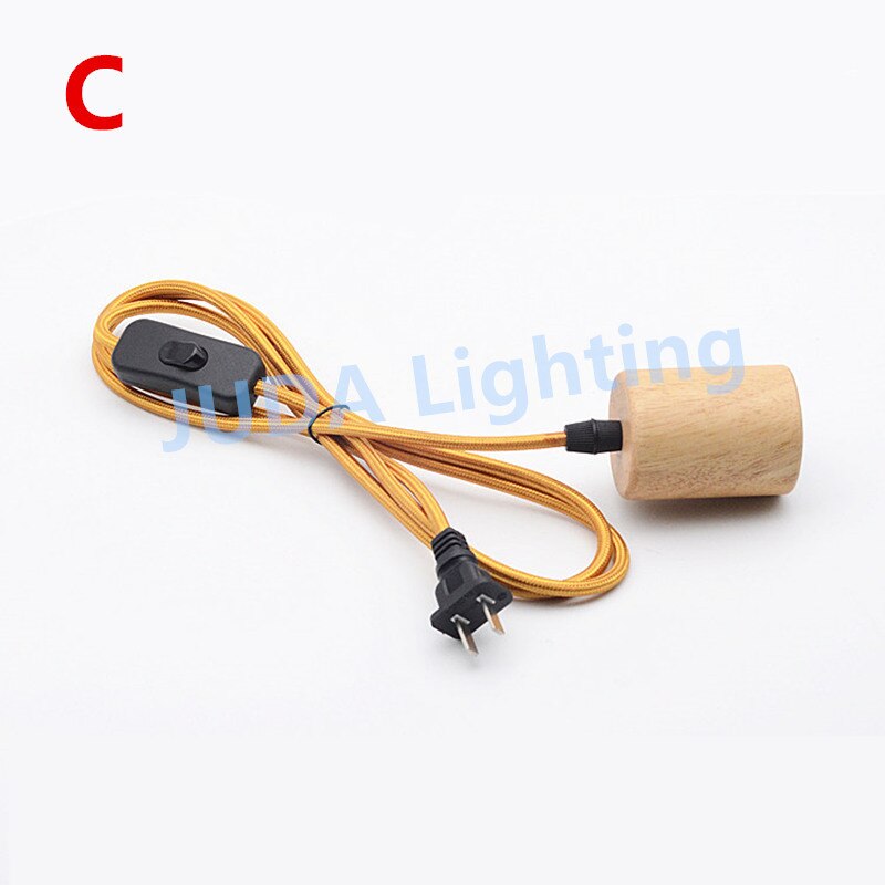 Douille en bois avec câble tressé E27, set de cordon d'alimentation avec cordon d'alimentation avec interrupteur marche/arrêt, base de lampe pour ampoule led, plafonniers: C