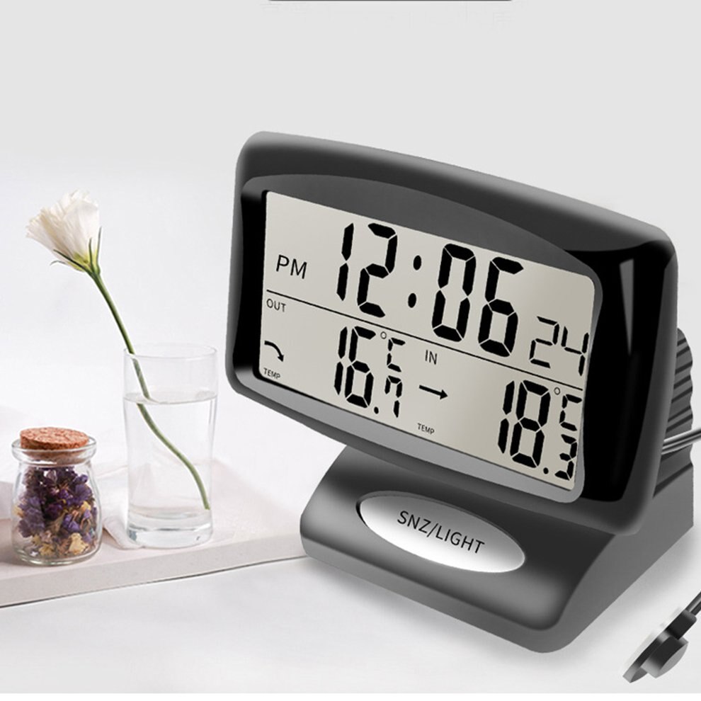 Multi-funcional 2-en-1 12V Auto LCD reloj Digital termómetro de temperatura medidor de voltaje Monitor
