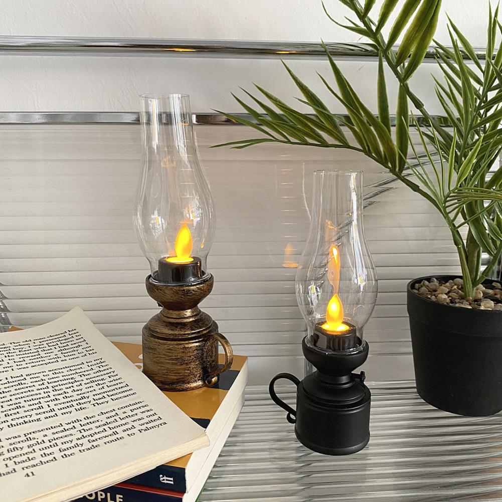 Vintage 80s Old-fashioned Kerosene Lamp LED Candle Flickering Warm Light Home Decor Electronic Candle Lamp