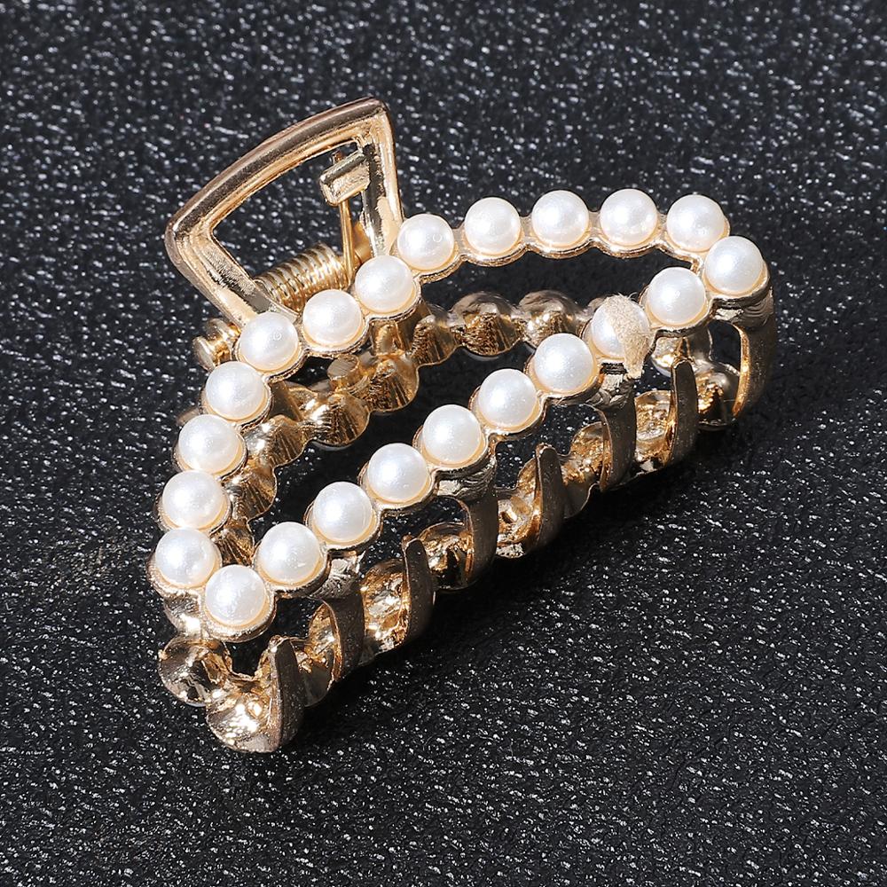 1PcFashion Geometric Imitation Pearl Hair Clips Hair Claw Crab Crystal Retro Heart Shape Hairpin Hair Accessories For Women Girl