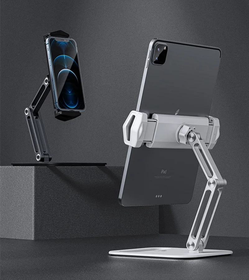 Lange Arm Aluminium Tabletstandaard Verstelbare Opvouwbare Ipad Standaard Ergonomische 360 ° Draaibare Tablet En Telefoonklem Houder
