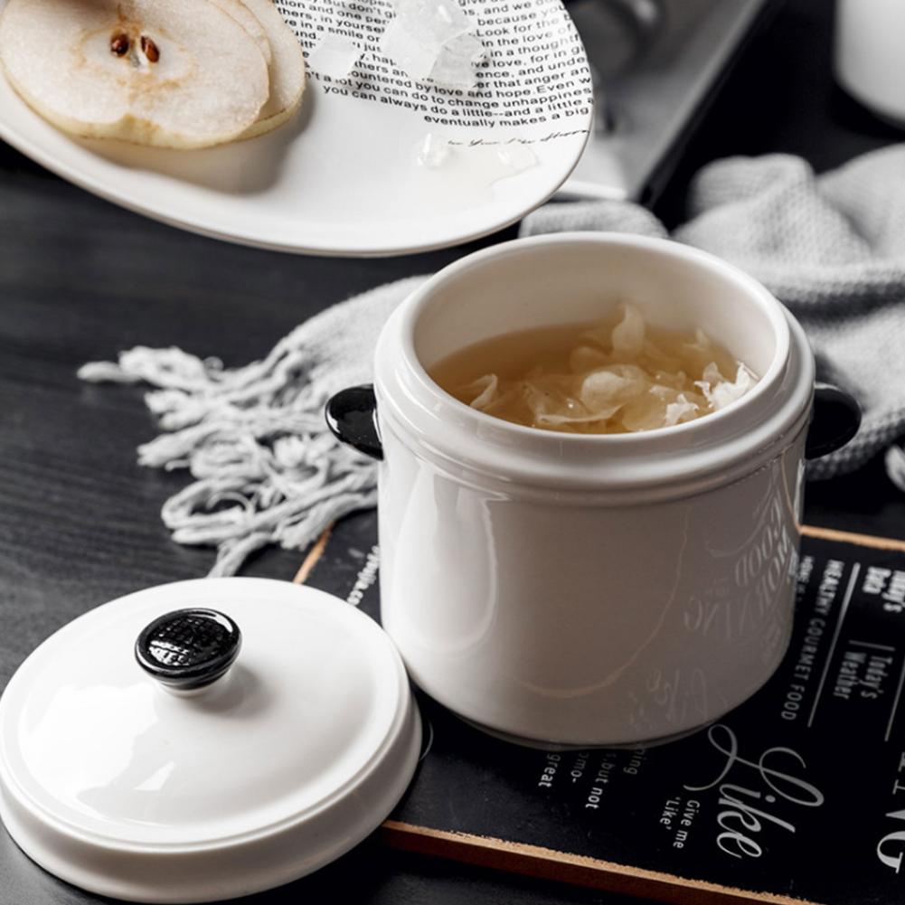 Ceramic Water-proof Stew Cup Double Ear Cover Stewed Bird's Nest Cup Steamed Egg Cup Stew Pot Household Small Soup Cup Stew Cup