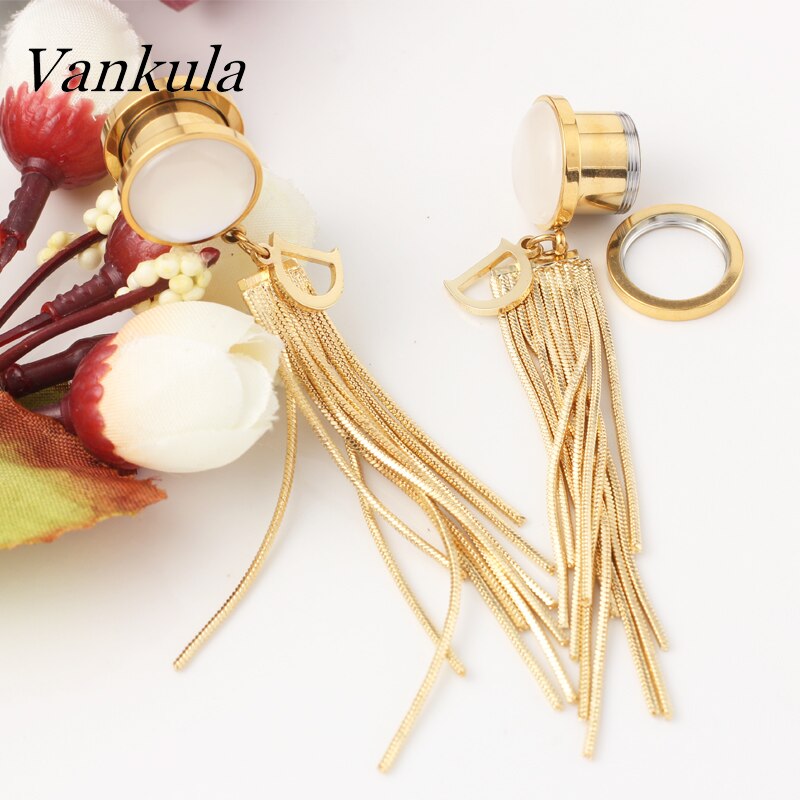 Vankula Stainless Steel Ear Gauges Tunnels Ear Plugs Dangle Stretchers Metal Piercing Body Jewelry Gauges For Ears 6mm-16mm