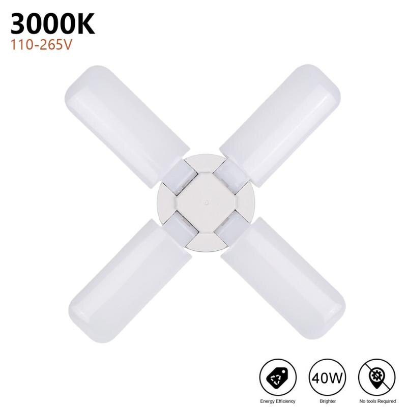 Luz LED para garaje, luces de techo deformables plegables, iluminación Industrial para el hogar superbrillante, almacén, taller, 30/40W, E26: 04 Warm