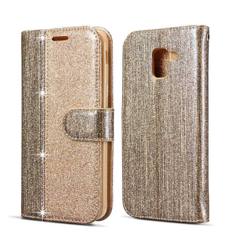 Bling Diamond Flip Case For Samsung Galaxy A8 A7 A750 A6 A3 A5 A520 A320 Leather Wallet Book Glitter Cover Case: For Samsung A8 2018 / Gold