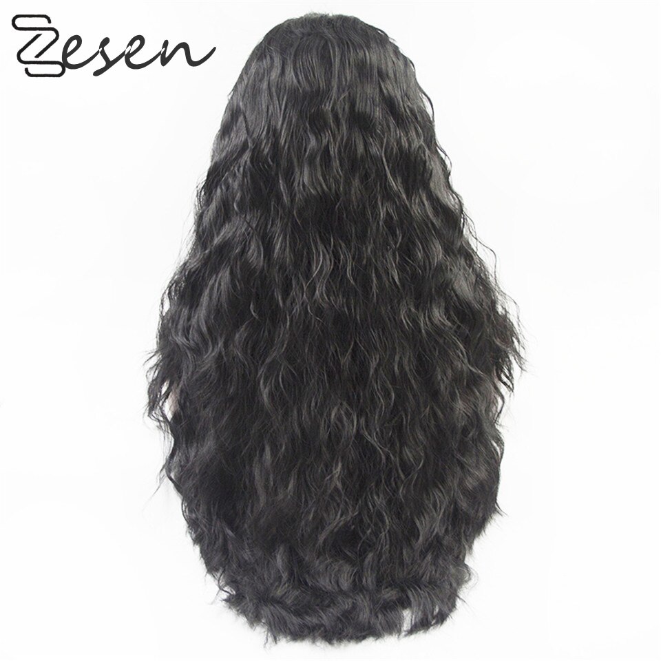 Perucas dianteiras do laço longo solto encaracolado molhado glueless peruca macia sintética resistente ao calor peruca de cabelo de fibra para preto feminino 24 Polegada