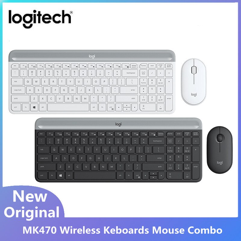 Logitech-teclado y ratón inalámbricos MK470, Combo óptico delgado de 1000DPI, Pebble, 2,4 GHz, para PC, portátil y oficina