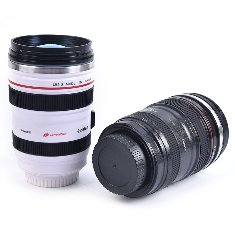 Acier inoxydable caméra café lentille tasse blanc noir tasse à café 13.3*8.3cm