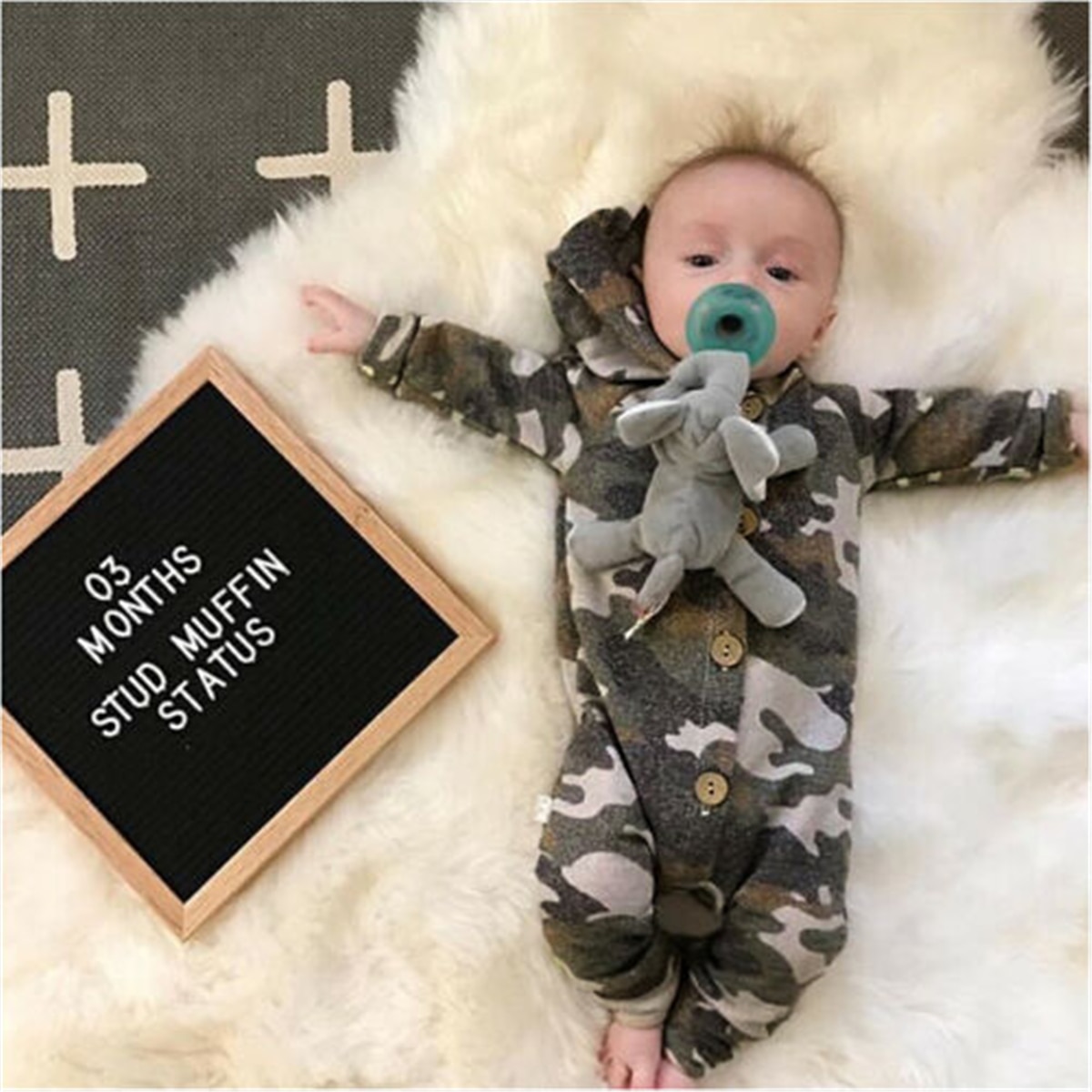 Emmababy Jongen Meisje Camouflage Hooded Romper Mode Jumpsuit Baby Kid Playsuit Outfit Kleding Voor Unisex