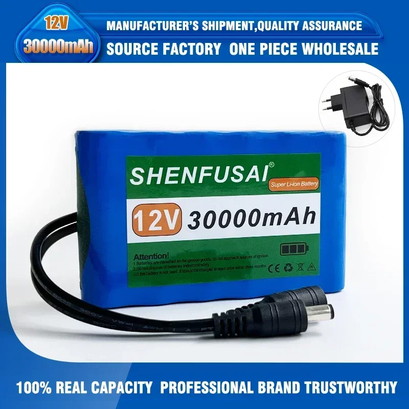 Portable Super 12V 30000mah Battery Rechargeable Lithium Ion Battery Pack Capacity DC 12.6v 30Ah CCTV Cam Monitor + Charger