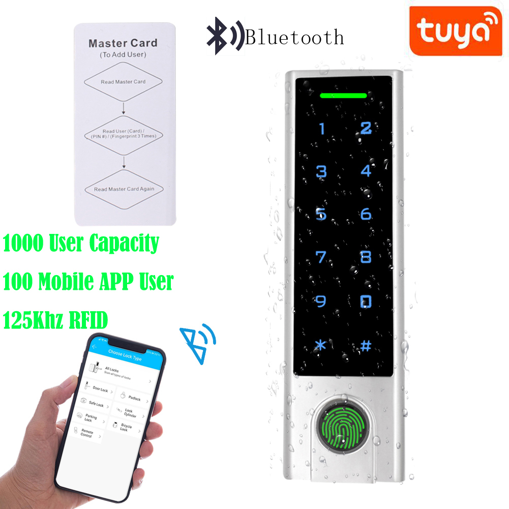 Bluetooth Tuya APP Biometric Fingerprint Access Controller System Metal RFID Card Standalone Door Access Control Waterproof