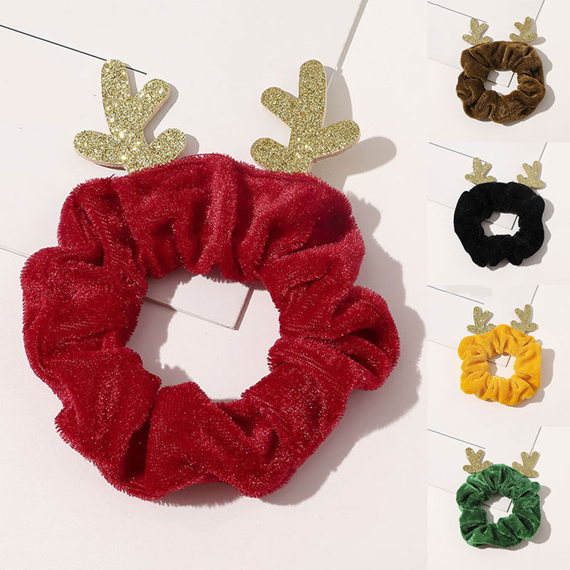 1PC Einfarbig Weihnachten Scrunchies Frauen Samt Haar Krawatten Elastische Haar Bands Elch Flanell Gummiband Pferdeschwanz Haar Zubehör