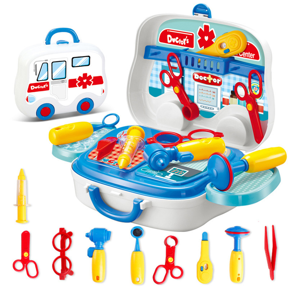 Diy foregiver børn tema værktøj legetøjssæt rollespil læge makeup køkken legetøjsdragt med etui til drenge piger leger legetøj: A2