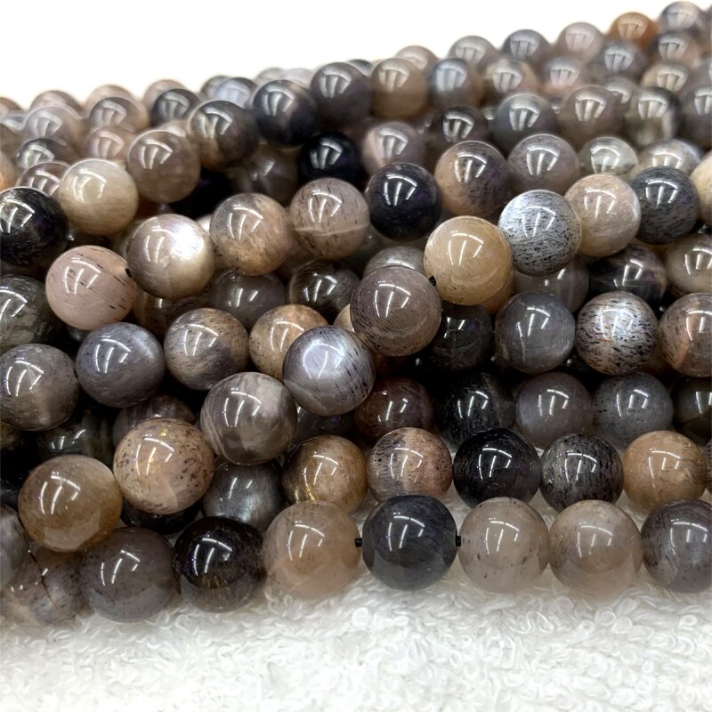 15" Real Genuine Natural Gray Black Gold Sunstone flash light Round Loose Gemstone Ball Small Beads 6-10mm 06373