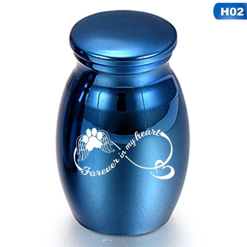 Blauwe as-herdenkingssteen voor huisdieren, liefdeshart, engelen vleugels, mini-urn, as-houder, as-urn, rouwcontainer, pot: H02