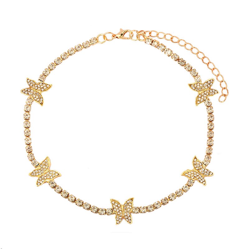 Flatfoosie Bling Della Farfalla Del Rhinestone Della Collana Del Choker Per Le Donne Fuori Ghiacciato Di Cristallo Tennis Catena Della Collana Dei Monili di Cerimonia Nuziale del Regalo: 038101GD