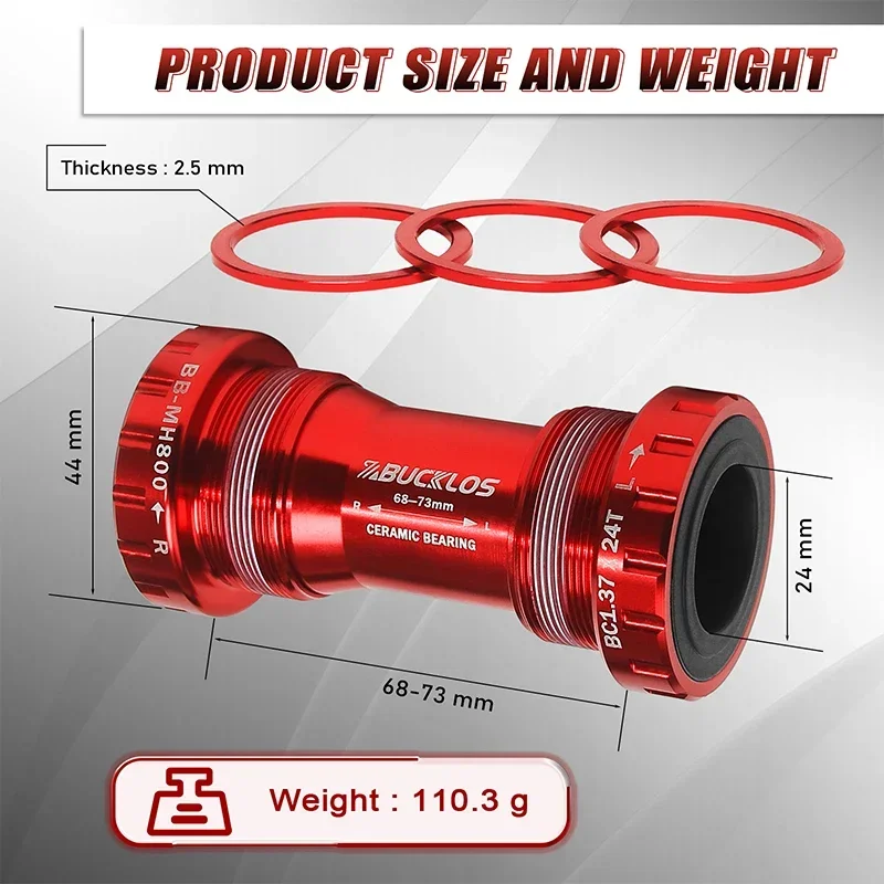 BUCKLOS Bicycle Bottom Bracket BB68/73 Sealed Bearing BB 24mm Ceramic Bearing Bike Bottom Bracket for MTB Road Bike Crank BB