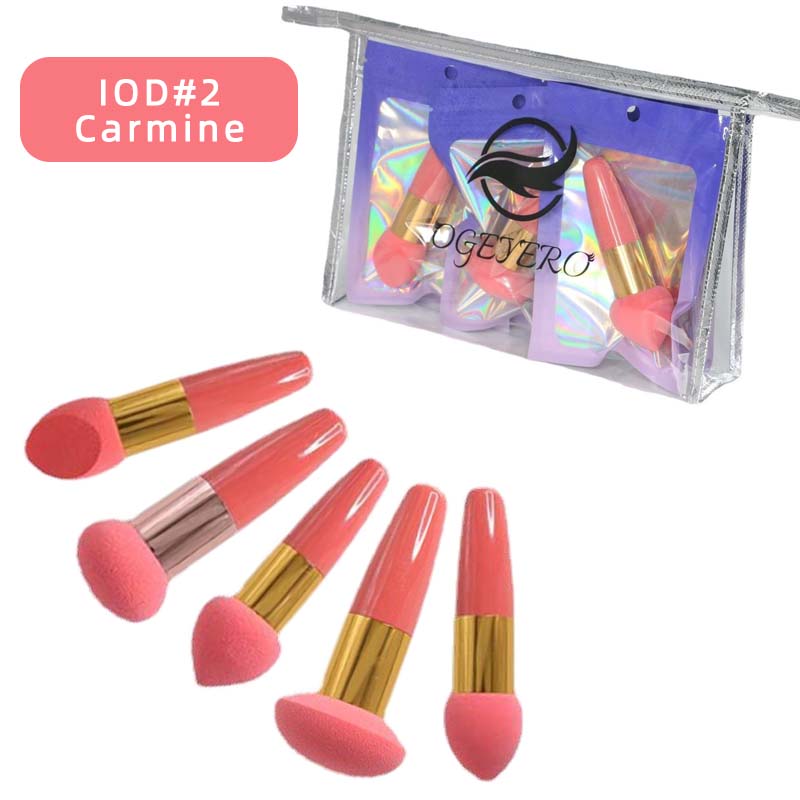 Esponja de base de maquillaje con cabeza de hongo, esponja de mezcla de polvo, Kit de belleza suave, herramientas de maquillaje cosmético , 5 piezas: IOD-2   carmine