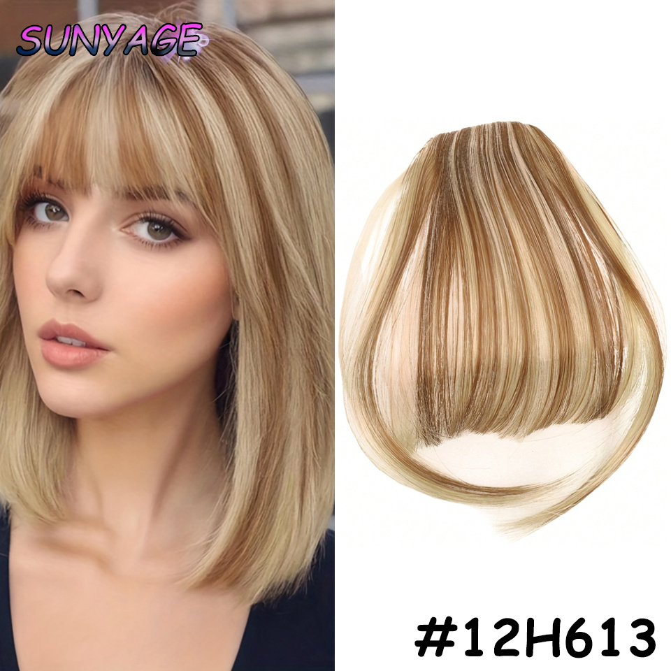Sunyage natural em linha reta sintética sem corte franja de fibra de alta temperatura marrom feminino clip-in franja completa com franja de cabelo 6 Polegada: 4/30HL