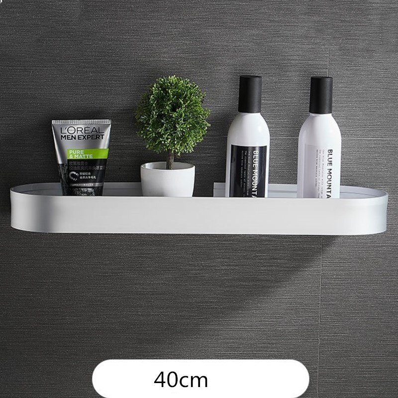 Bathroom Shelf Black Aluminum Wall-Mounted Square Shampoo Shelf Cosmetic Shelves Kitchen Nets Shelf Storage Rack Organizer Rack: 40cm-silver 1