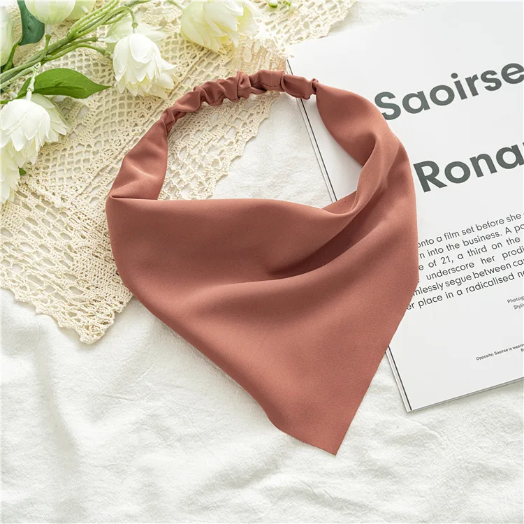 Vrouw Meisjes Effen Zomer Hoofddoek Chiffon Driehoek Bandana Vrouwen Elastische Haarband Haaraccessoires Hoofddeksels Ornamenten: Roze