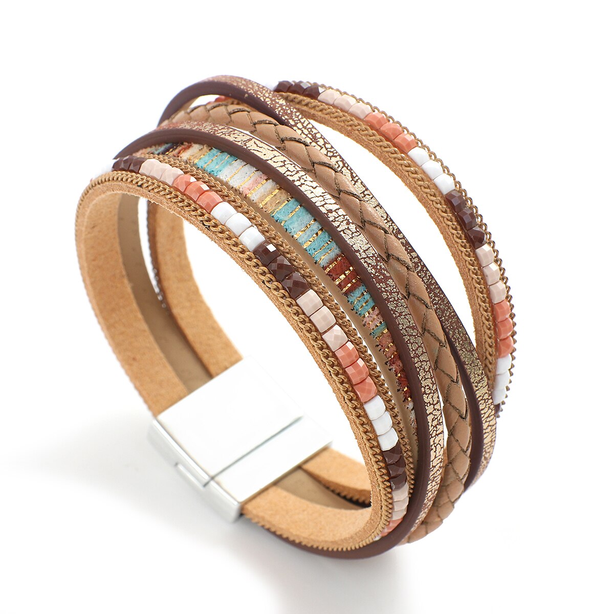 Allyes Bohemian Gevlochten Lederen Armbanden Voor Vrouwen Mode Handgemaakte Strass Bedel Wrap Armband Armband Vrouwelijke Sieraden