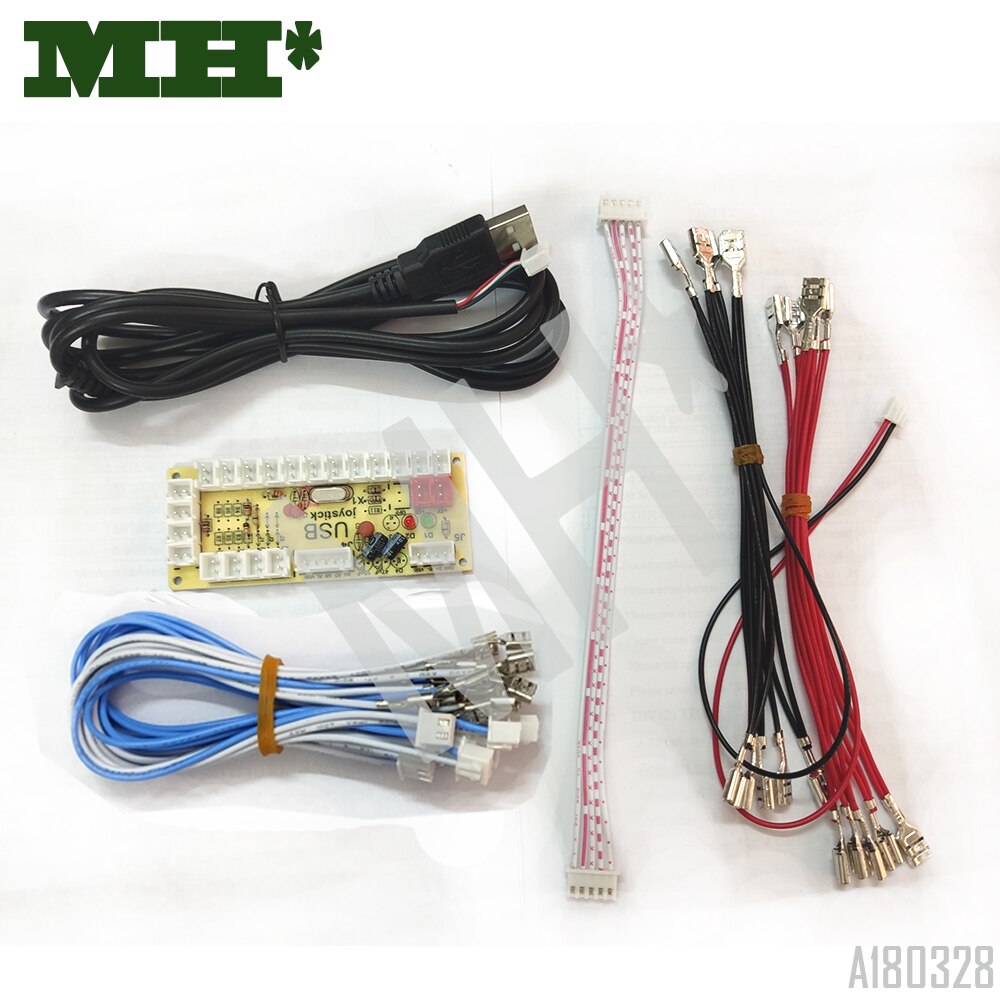 2 Spelers Nul Vertraging Arcade Diy Kit Usb Encoder Voor 4 & 8 Manier Zippy 5PIN Joystick 2.8 & 4.8mm Knop Met 2pin 2.8 & 6.3 Mm Licht Kabel: 1Zero 4.8MM 5p-6.3L