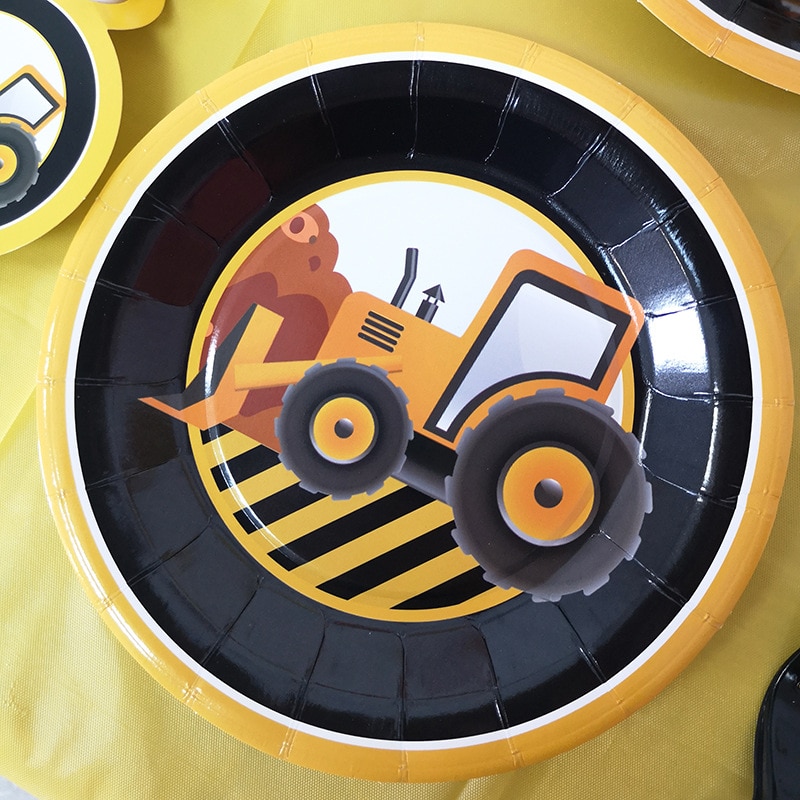 Bouw tractor verjaardagsfeestje servies vrachtwagen ballon voertuig banner tafelkleed servet taart topper bouwfeest decoratie