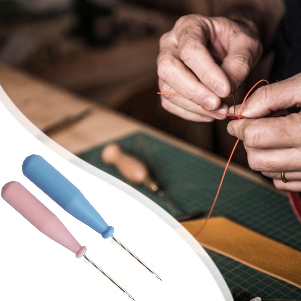 Punzón de acero para coser, herramienta de cuero hecha a mano, cono de mango de plástico, agujas de reparación de zapatos
