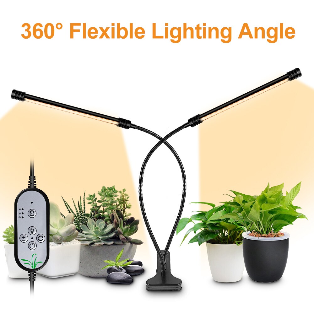 Usb plant odlingsljus solljus vit fullspektrumbelysning bordsklämma odlingslampa för växter 5 dimbara nivåer 4/8/12h timer
