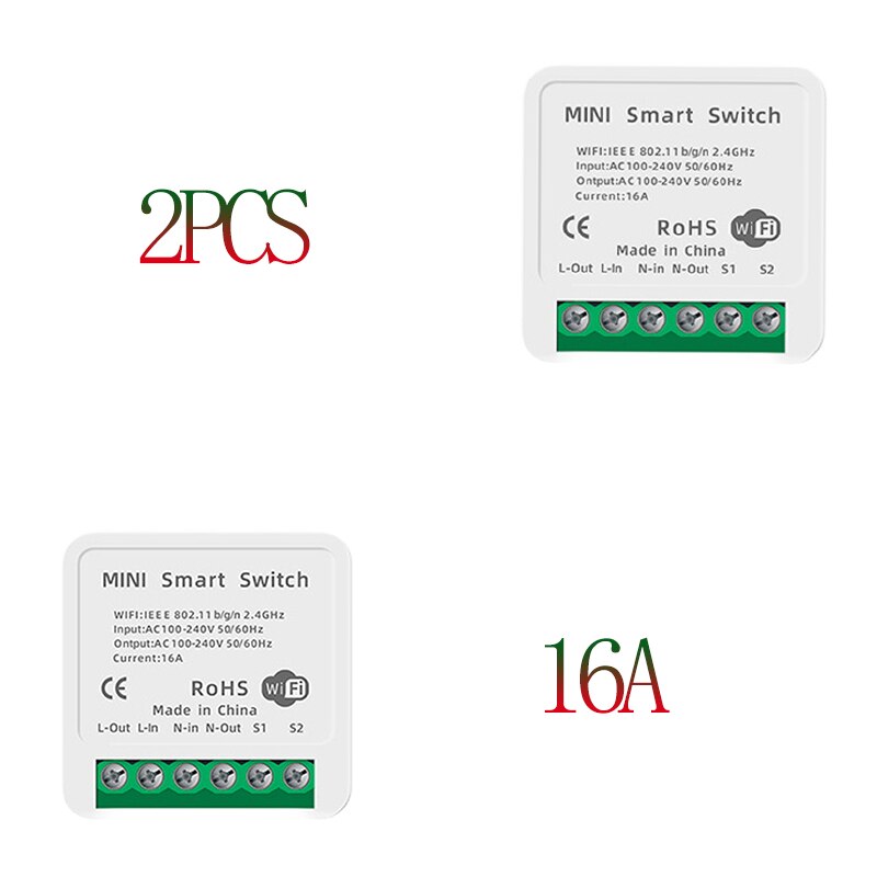 16A 10A Mini Smart WiFi DIY Switch Cell Phone APP Voice Relay Timer Multifunction Smart Switch With Alexa Google Home Smart Life: 16A 2PCS