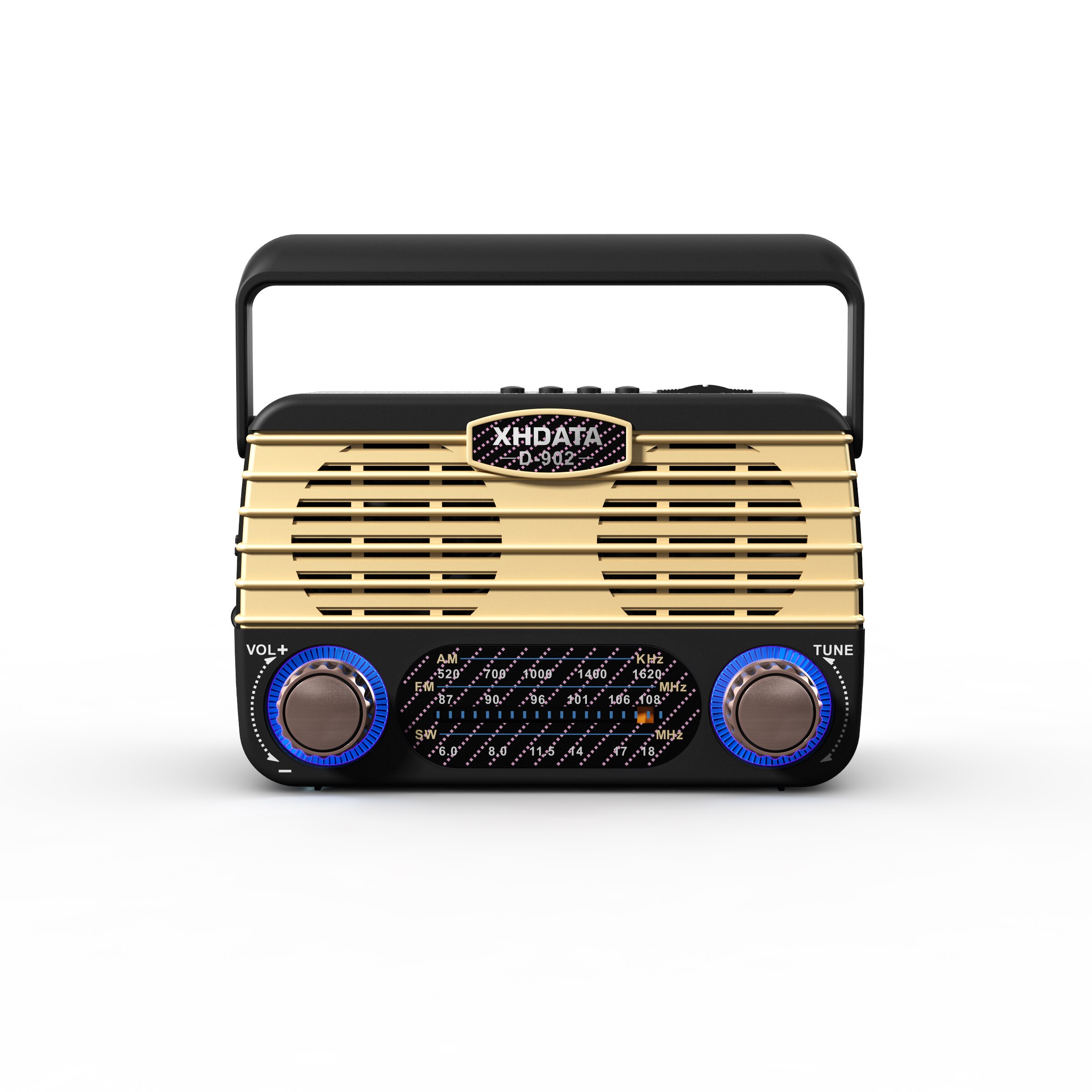 XHDATA – Radio Portable D-902 AM FM SW, compatible Bluetooth, Radio solaire rétro, récepteur USB carte TF, lecteur MP3 de musique stéréo