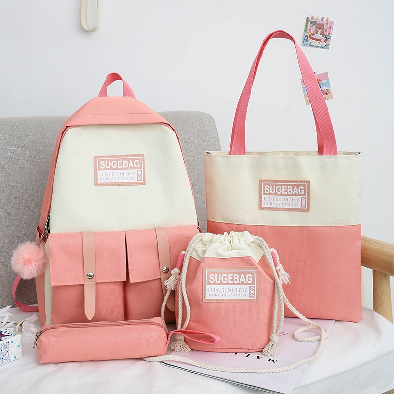 Moda tela donne zaini ad alta capacità ragazze zaini studente zaino libro borsa signore 2021 ragazze Bagpack 4 pz/set caldo