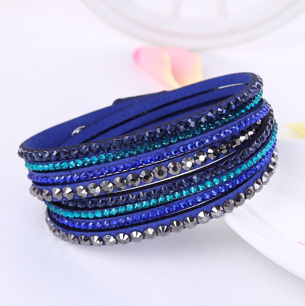 Stijl Lederen Armband Strass Kristal Armband Multilayer Hologram Armbanden Voor Vrouwen Sieraden: P