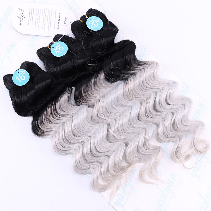 Deep Curly Hair Wave Synthetic Hair Heat Resistant loose Deep Wave Hair Bundles Extensions Natural Black Weaving: T1-Grey