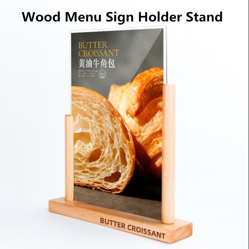 A5 Wood Clear Plastic Table Menu Stand Card Display Upright Ad Photo Frame Acrylic Sign Holder