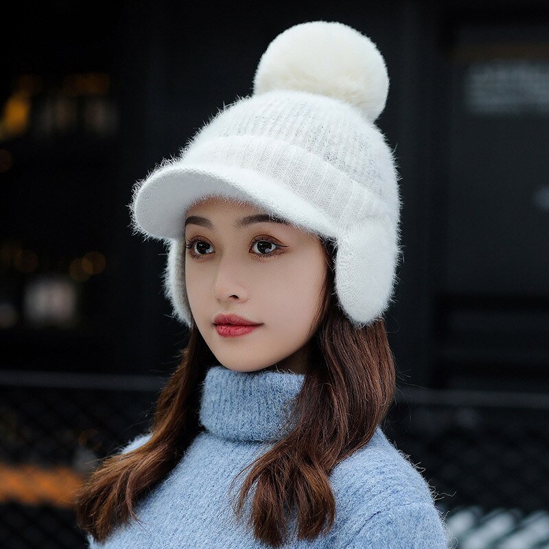 Chapeaux tricotés à visière avec oreillettes pour femmes, épais et , Protection des oreilles, confortable, équitation en plein air, écharpe Anti-froid, hiver