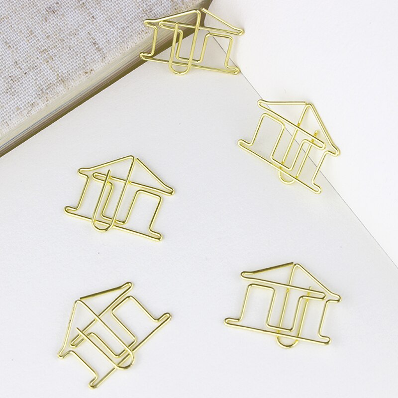 gold House Paper Clip Shape House Pin Gold Office Supplies Folder Stationery Paper Clips Office Accessories Klips Paperclip