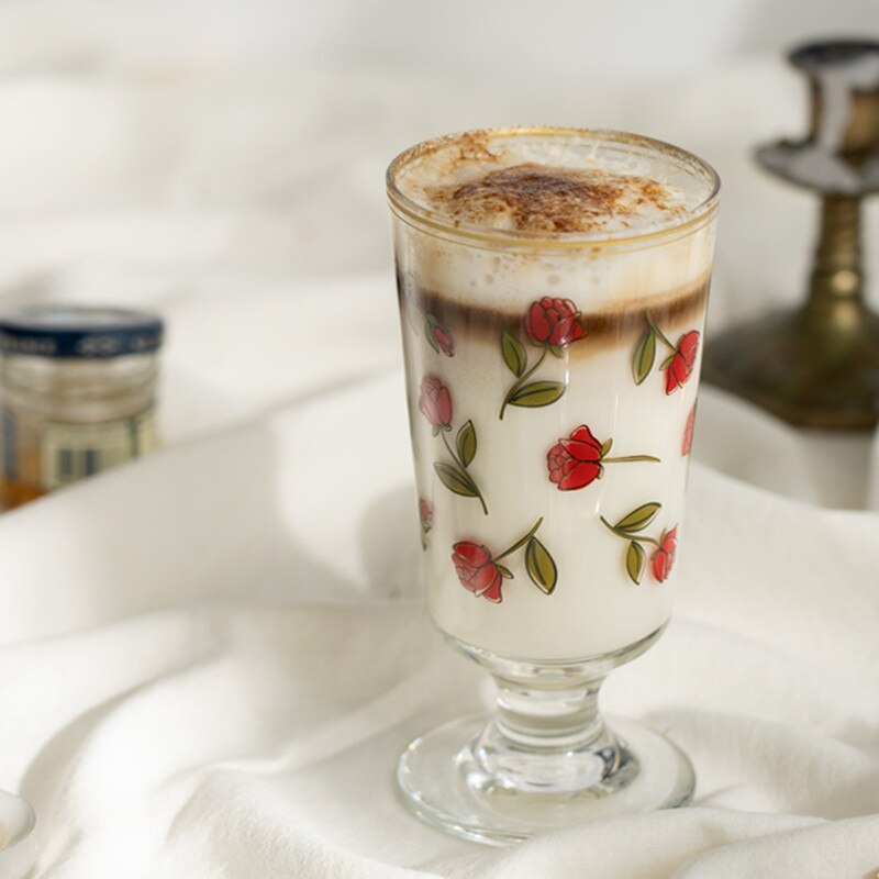 French Romantic Rose Retro Tulip Glass Cup Cocktail Cup Household Print Wine Glass Wedding Glass Birthday