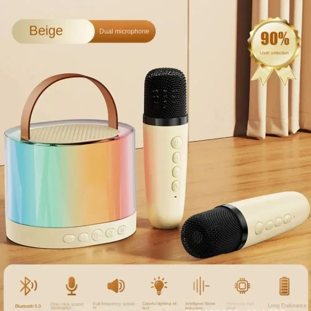 K52 Drahtloser Bluetooth-Lautsprecher, Karaoke-Maschine mit 2 Mikrofonen, tragbarer multifunktionaler Audio--Musik-Spieler für freundlicher, Zuhause,