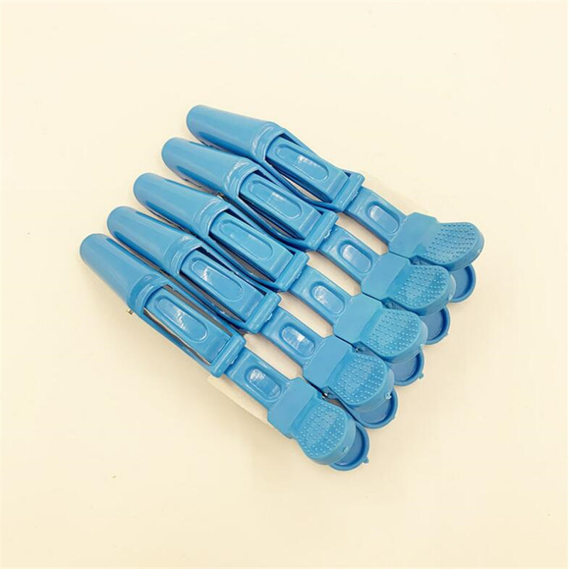 Pinzas de plástico para el pelo para peluquería, pinzas de cocodrilo, Sección de garra, accesorios para peluquería, 5 unids/lote: Azul