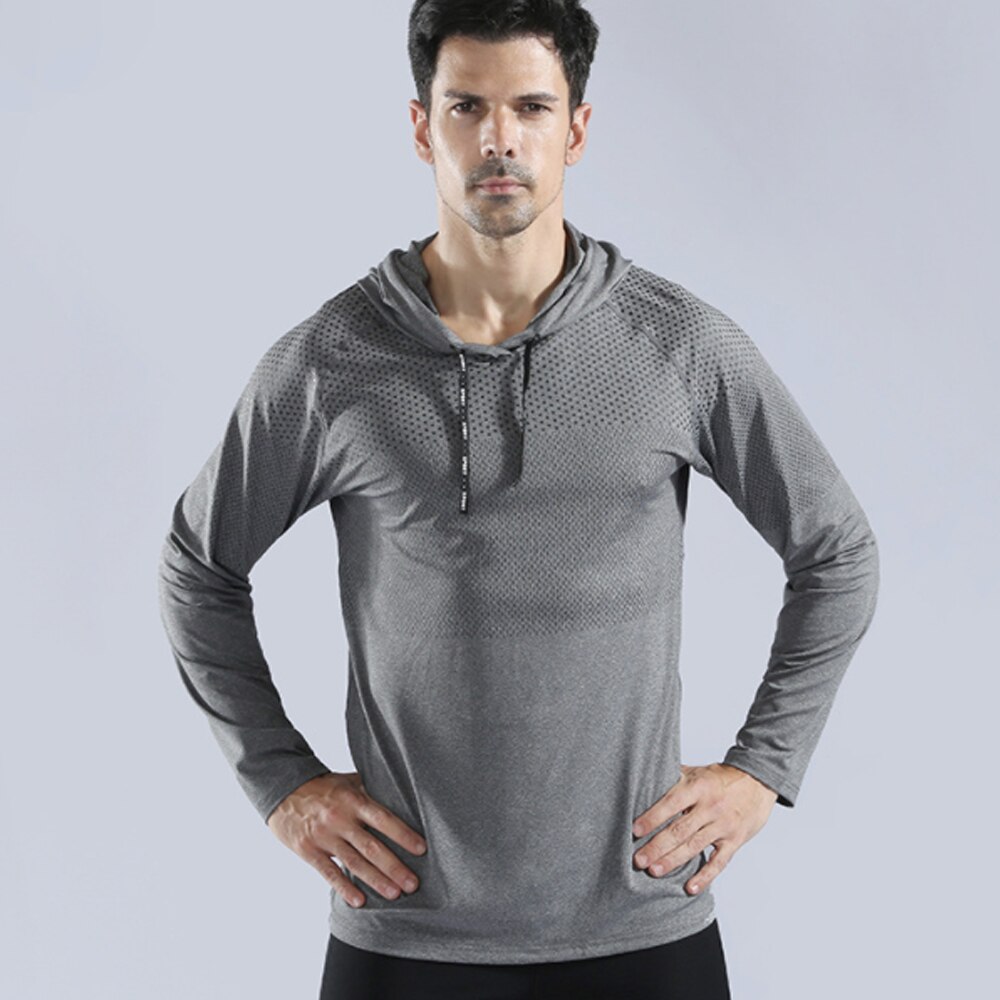Barbok herr långärmade löparsportskjortor snabbtorkande gymtop wear fitness hoodies anti-svett andas jogging sportkläder: L10857h / Xxl