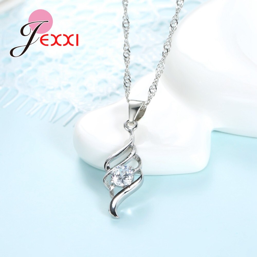 Conjuntos de Plata de Ley 925 con estilo, joyería en espiral de cristal, colgantes de cadena para mujer, collar, pendientes, conjunto de joyería para mujer